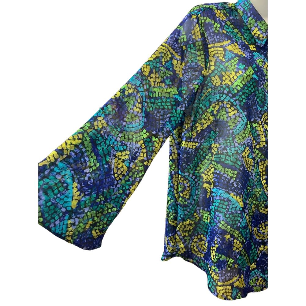 Slinky Brand Women's Multicolor Abstract Print Button-Up Blouse | Size XL - Picture 3 of 9